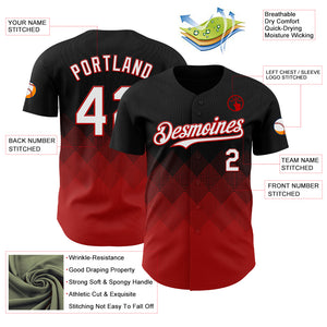 Custom Black White-Red 3D Gradient Square Shape Authentic Baseball Jersey