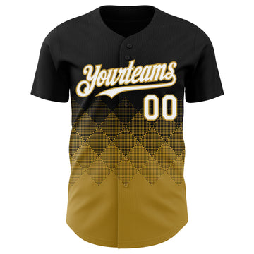Custom Black White-Old Gold 3D Gradient Square Shape Authentic Baseball Jersey