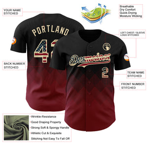 Custom Black Vintage USA Flag Crimson-Cream 3D Gradient Square Shape Authentic Baseball Jersey