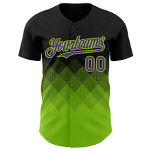 Load image into Gallery viewer, Custom Black Purple-Neon Green 3D Gradient Square Shape Authentic Baseball Jersey
