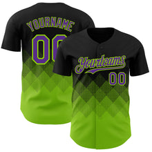 Load image into Gallery viewer, Custom Black Purple-Neon Green 3D Gradient Square Shape Authentic Baseball Jersey

