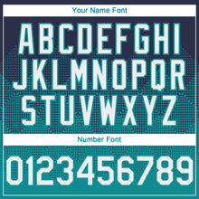 Load image into Gallery viewer, Custom Navy White-Teal 3D Gradient Square Shape Authentic Baseball Jersey
