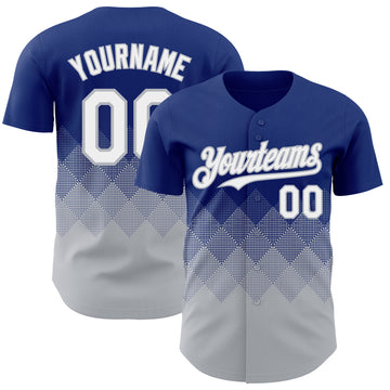 Custom Royal White-Gray 3D Gradient Square Shape Authentic Baseball Jersey
