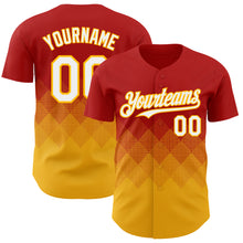 Load image into Gallery viewer, Custom Red White-Gold 3D Gradient Square Shape Authentic Baseball Jersey
