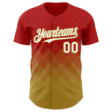 Load image into Gallery viewer, Custom Red White-Old Gold 3D Gradient Square Shape Authentic Baseball Jersey
