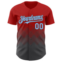 Load image into Gallery viewer, Custom Red Light Blue-Steel Gray 3D Gradient Square Shape Authentic Baseball Jersey
