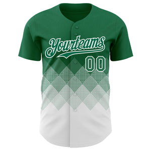 Custom Kelly Green White 3D Gradient Square Shape Authentic Baseball Jersey