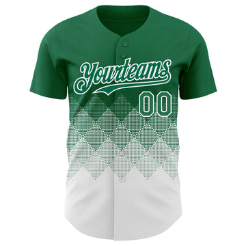Custom Kelly Green White 3D Gradient Square Shape Authentic Baseball Jersey
