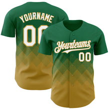 Load image into Gallery viewer, Custom Kelly Green White-Old Gold 3D Gradient Square Shape Authentic Baseball Jersey
