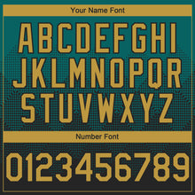 Load image into Gallery viewer, Custom Teal Old Gold-Black 3D Gradient Square Shape Authentic Baseball Jersey
