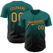 Load image into Gallery viewer, Custom Teal Old Gold-Black 3D Gradient Square Shape Authentic Baseball Jersey
