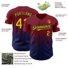 Load image into Gallery viewer, Custom Crimson Gold-Navy 3D Gradient Square Shape Authentic Baseball Jersey
