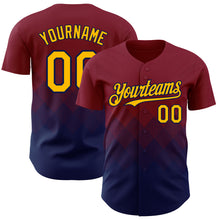 Load image into Gallery viewer, Custom Crimson Gold-Navy 3D Gradient Square Shape Authentic Baseball Jersey
