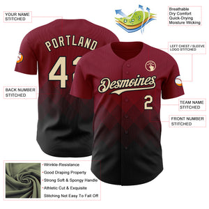 Custom Crimson Cream-Black 3D Gradient Square Shape Authentic Baseball Jersey