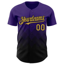 Load image into Gallery viewer, Custom Purple Old Gold-Black 3D Gradient Square Shape Authentic Baseball Jersey
