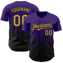Load image into Gallery viewer, Custom Purple Old Gold-Black 3D Gradient Square Shape Authentic Baseball Jersey
