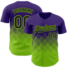 Load image into Gallery viewer, Custom Purple Black-Neon Green 3D Gradient Square Shape Authentic Baseball Jersey
