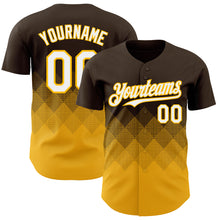 Load image into Gallery viewer, Custom Brown White-Gold 3D Gradient Square Shape Authentic Baseball Jersey
