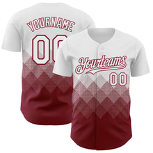 Load image into Gallery viewer, Custom White Crimson 3D Gradient Square Shape Authentic Baseball Jersey
