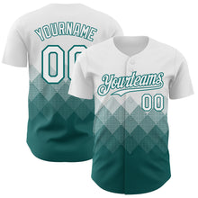 Load image into Gallery viewer, Custom White Teal 3D Gradient Square Shape Authentic Baseball Jersey
