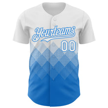 Load image into Gallery viewer, Custom White Electric Blue 3D Gradient Square Shape Authentic Baseball Jersey
