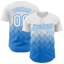Load image into Gallery viewer, Custom White Electric Blue 3D Gradient Square Shape Authentic Baseball Jersey
