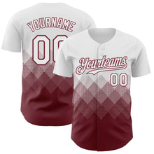 Load image into Gallery viewer, Custom White Burgundy 3D Gradient Square Shape Authentic Baseball Jersey
