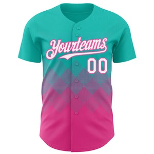 Custom Aqua White-Pink 3D Gradient Square Shape Authentic Baseball Jersey