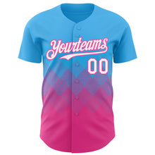 Load image into Gallery viewer, Custom Sky Blue White-Pink 3D Gradient Square Shape Authentic Baseball Jersey
