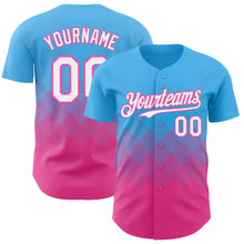 Load image into Gallery viewer, Custom Sky Blue White-Pink 3D Gradient Square Shape Authentic Baseball Jersey
