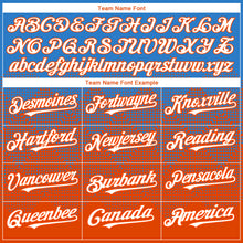 Load image into Gallery viewer, Custom Electric Blue White-Orange 3D Gradient Square Shape Authentic Baseball Jersey
