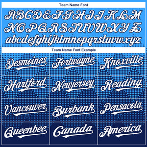 Custom Electric Blue White-Navy 3D Gradient Square Shape Authentic Baseball Jersey