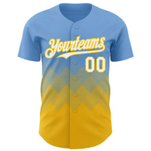 Load image into Gallery viewer, Custom Light Blue White-Yellow 3D Gradient Square Shape Authentic Baseball Jersey
