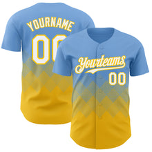 Load image into Gallery viewer, Custom Light Blue White-Yellow 3D Gradient Square Shape Authentic Baseball Jersey
