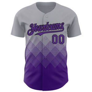 Custom Gray Purple-Black 3D Gradient Square Shape Authentic Baseball Jersey