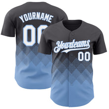 Load image into Gallery viewer, Custom Steel Gray White-Light Blue 3D Gradient Square Shape Authentic Baseball Jersey
