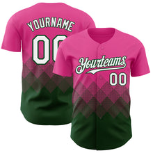 Load image into Gallery viewer, Custom Pink White-Green 3D Gradient Square Shape Authentic Baseball Jersey
