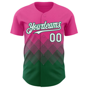 Custom Pink White-Kelly Green 3D Gradient Square Shape Authentic Baseball Jersey