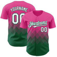 Load image into Gallery viewer, Custom Pink White-Kelly Green 3D Gradient Square Shape Authentic Baseball Jersey
