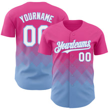 Load image into Gallery viewer, Custom Pink White-Light Blue 3D Gradient Square Shape Authentic Baseball Jersey
