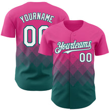 Load image into Gallery viewer, Custom Pink White-Teal 3D Gradient Square Shape Authentic Baseball Jersey
