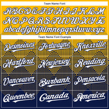 Load image into Gallery viewer, Custom Gold White-Navy 3D Gradient Square Shape Authentic Baseball Jersey
