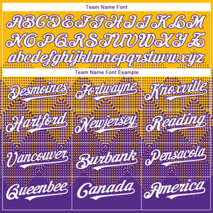 Custom Gold White-Purple 3D Gradient Square Shape Authentic Baseball Jersey