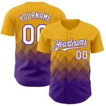 Load image into Gallery viewer, Custom Gold White-Purple 3D Gradient Square Shape Authentic Baseball Jersey
