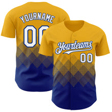 Load image into Gallery viewer, Custom Gold White-Royal 3D Gradient Square Shape Authentic Baseball Jersey
