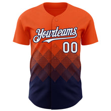 Load image into Gallery viewer, Custom Orange White-Navy 3D Gradient Square Shape Authentic Baseball Jersey
