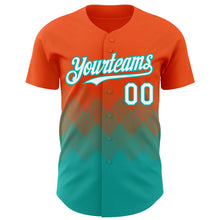 Load image into Gallery viewer, Custom Orange White-Aqua 3D Gradient Square Shape Authentic Baseball Jersey
