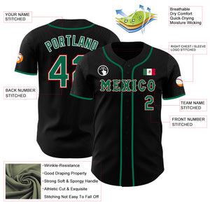 Custom Black Kelly Green White-Red 3D Mexico Mexican Flag Authentic Baseball Jersey