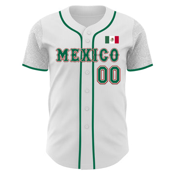 Custom White Kelly Green-Red 3D Mexico Mexican Flag Authentic Baseball Jersey