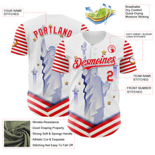 Load image into Gallery viewer, Custom White Fire Red 3D Patriotic American Flag And Statue of Liberty Authentic Baseball Jersey
